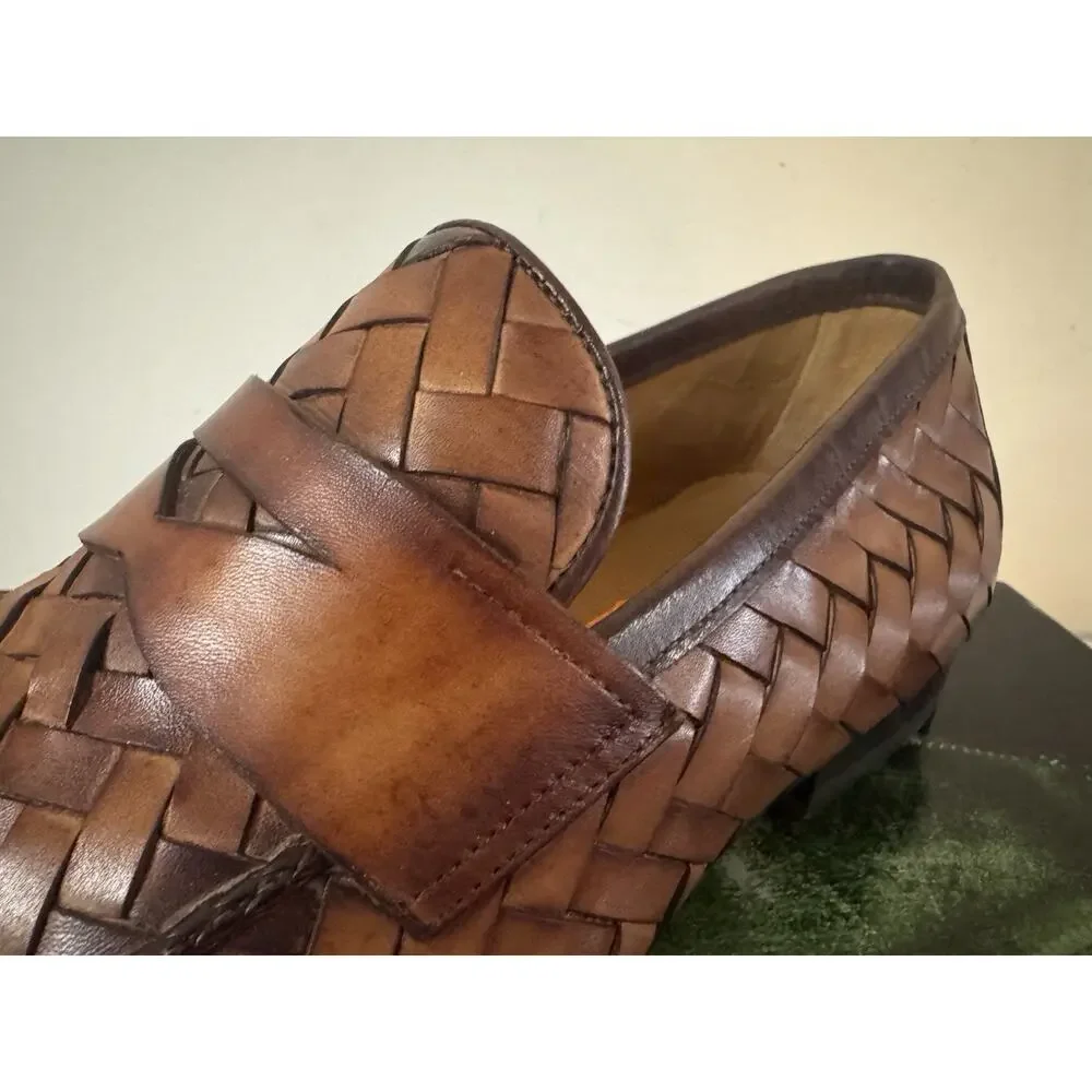 NIB Magnanni ‘Herman’ Cognac Brown Woven Leather Loafers 43.5EU/10.5US $595.00